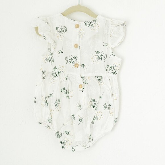 Baby Girl White Floral Ruffle Bubble Romper with Headband Set - Picture 2 of 3